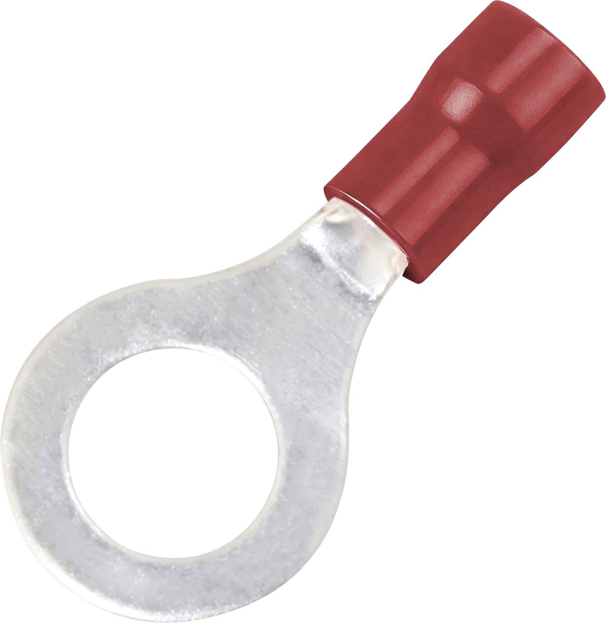 Roter isolierter Ringkabelschuh-Stecker mit silberner Metallöse.