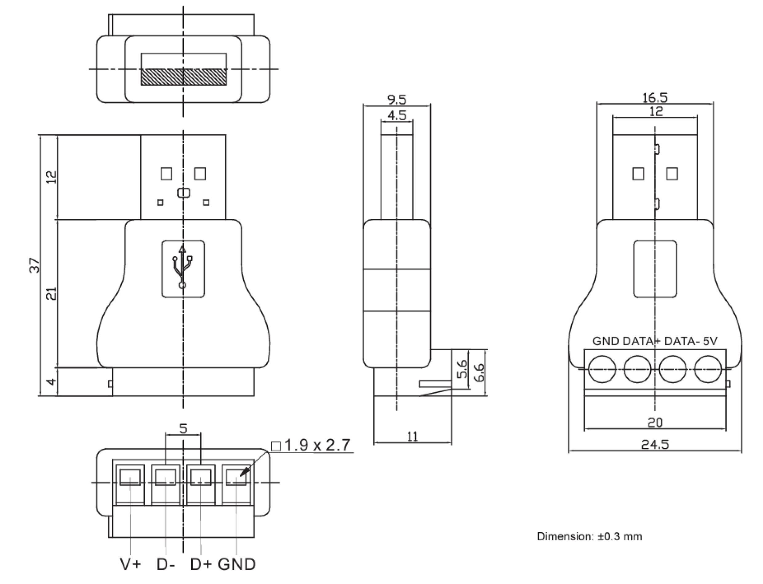 TRU Components LT-USB4M USB-Steckverbinder mit Schraubanschluss Stecker, gerade USB-Stecker Typ A Inhalt: 1St.
