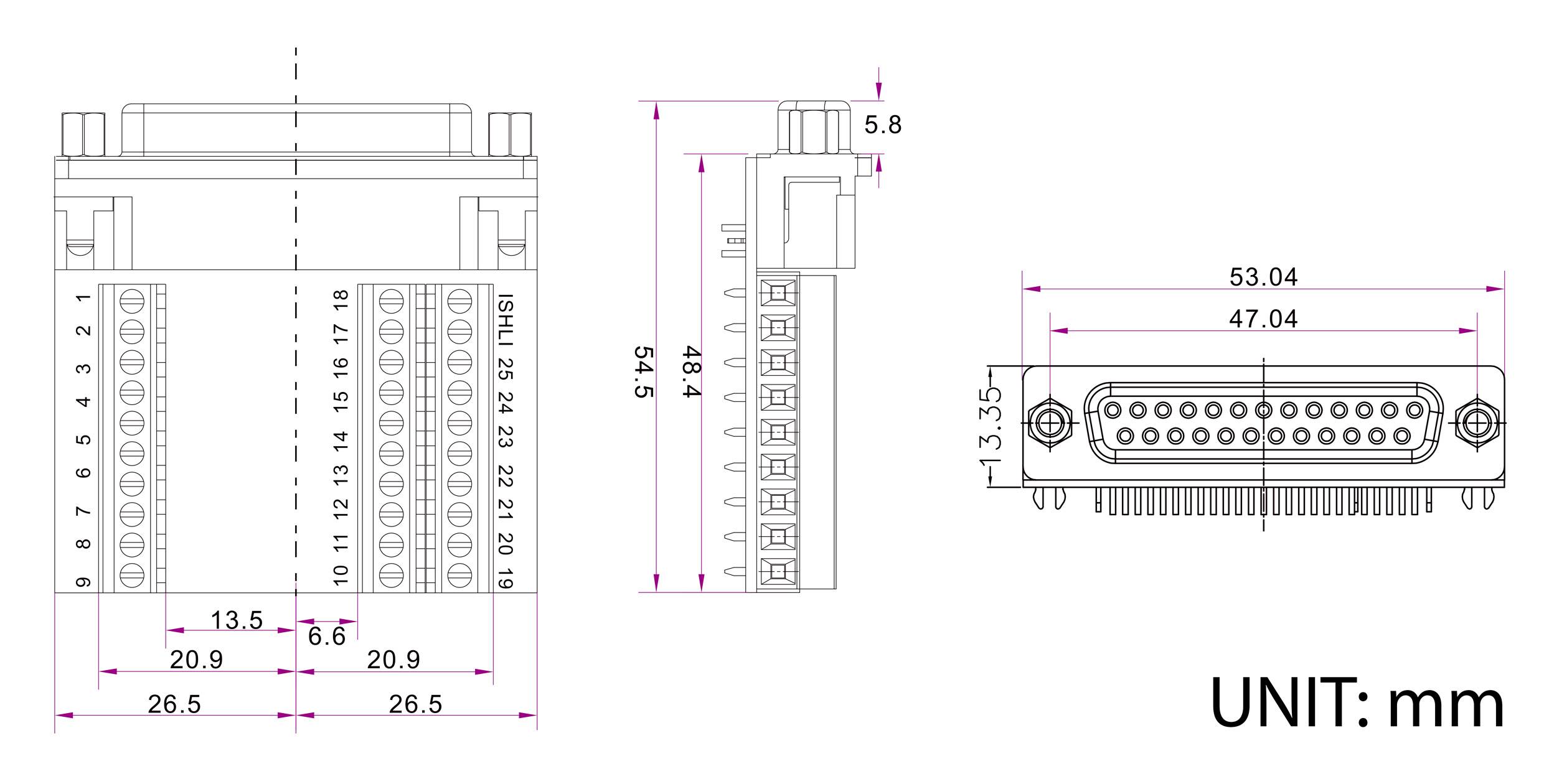 TRU Components DSUB25F-27TB-3 1282791 D-SUB Buchse 90° Polzahl: 25 Schrauben 1St.