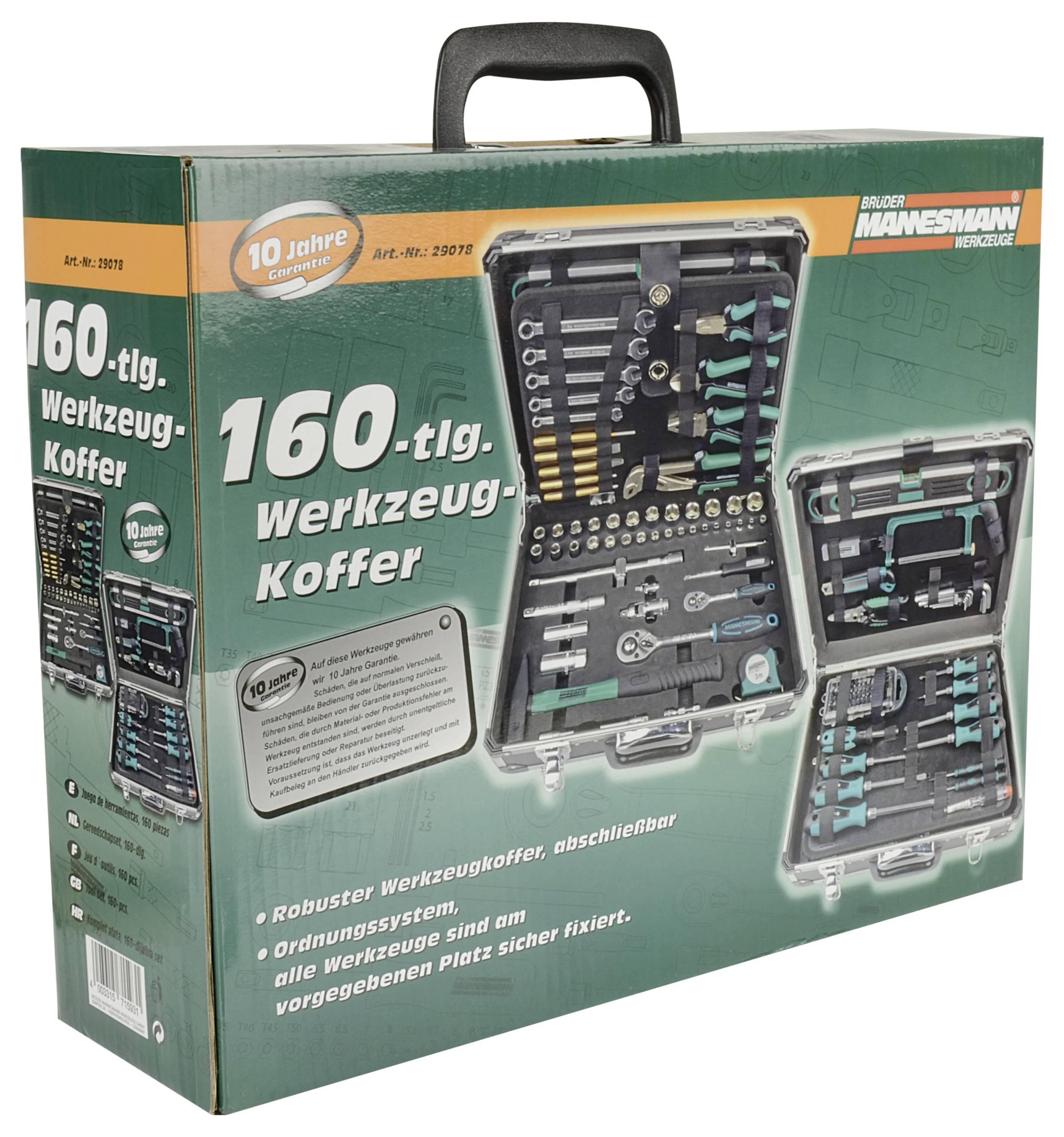Brüder Mannesmann M29078 Heimwerker Werkzeugkoffer bestückt 160teilig (L x B x H) 454 x 350 x 135 mm