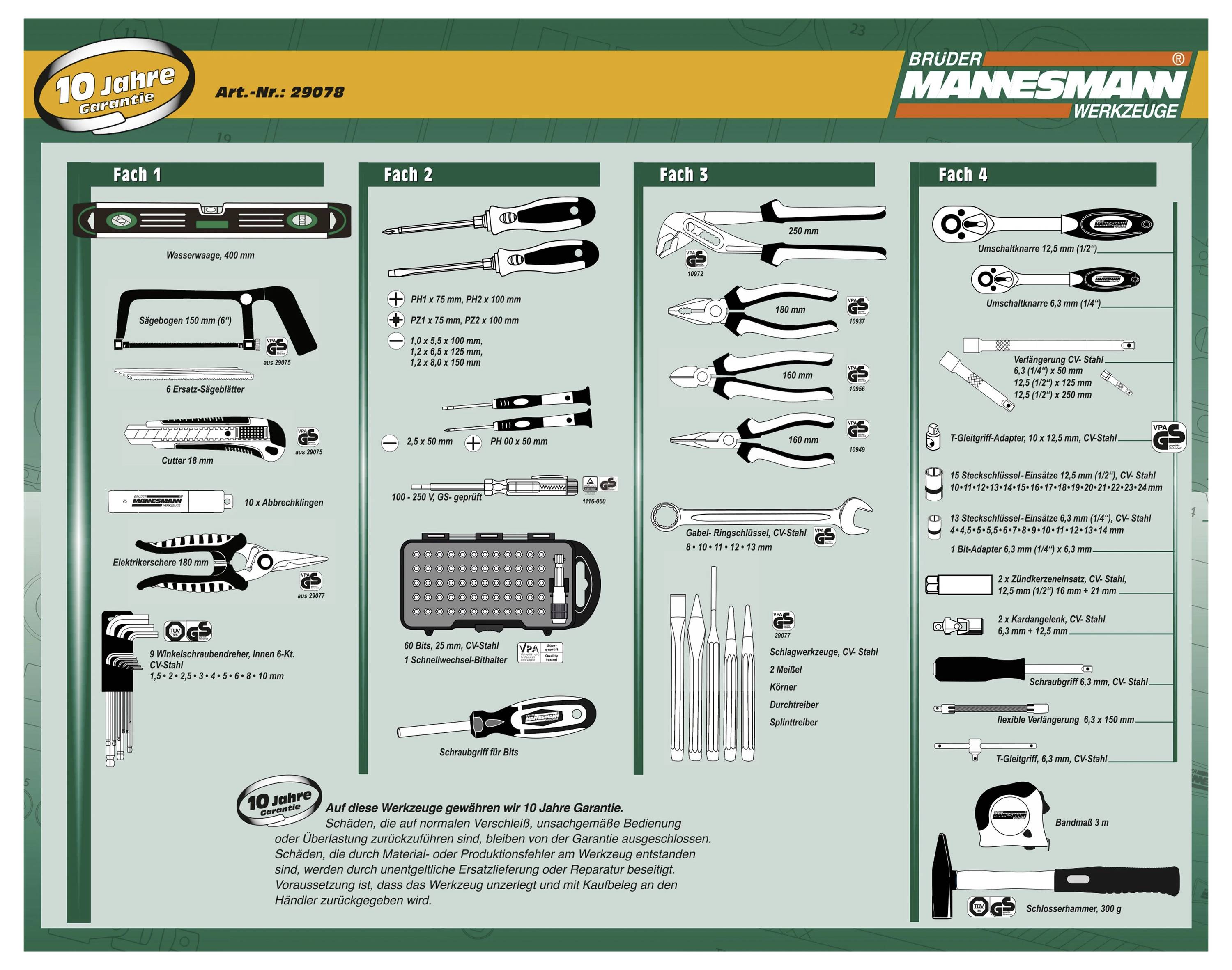 Brüder Mannesmann M29078 Heimwerker Werkzeugkoffer bestückt 160teilig (L x B x H) 454 x 350 x 135mm