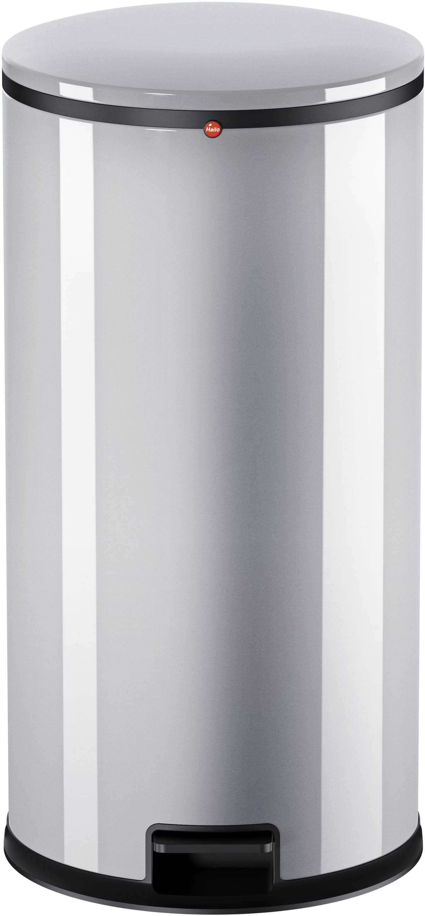 Hailo Pure XL 0545-020 Mülleimer 44l Stahlblech (Ø x H) 450mm x 700mm Silber Fuß-Tretmechanik, Selbstschließender Schwingdeckel