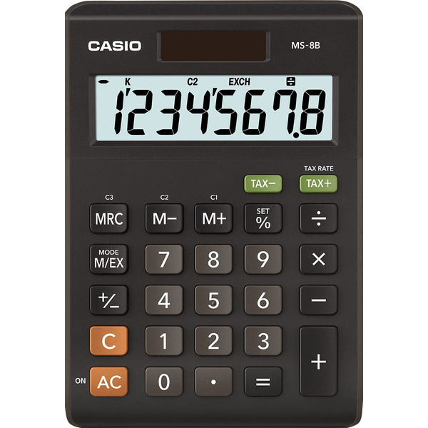 Casio MS-8B Calculatrice de bureau noir Ecran: 8 solaire, à pile(s) (l x H x P) 103 x 29 x 147 mm