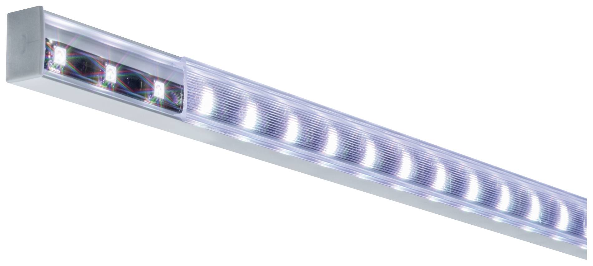 Langes, rechteckiges LED-Licht mit mehreren Glühbirnen in einer durchsichtigen Abdeckung.