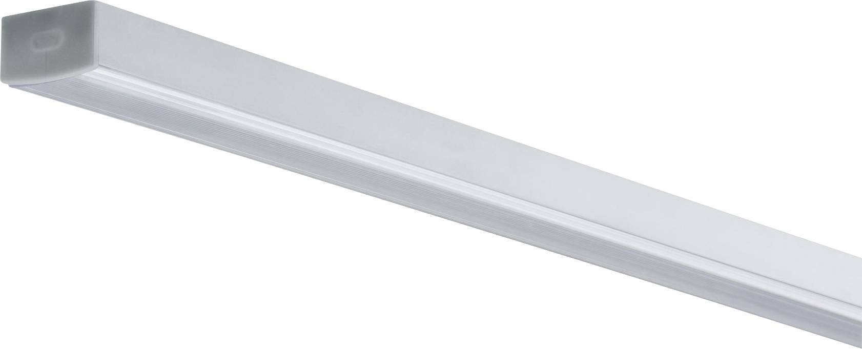 Ein länglicher, weißer LED-Lichtbalken. Beide Enden sind eckig und das Gehäuse ist matt.