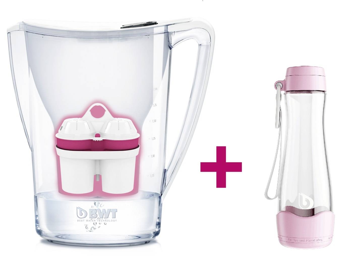 BWT Tischwasserfilter Penguin 2,7l + 1 Kartusche + Glasflasche (550 ml), weiß (815046)