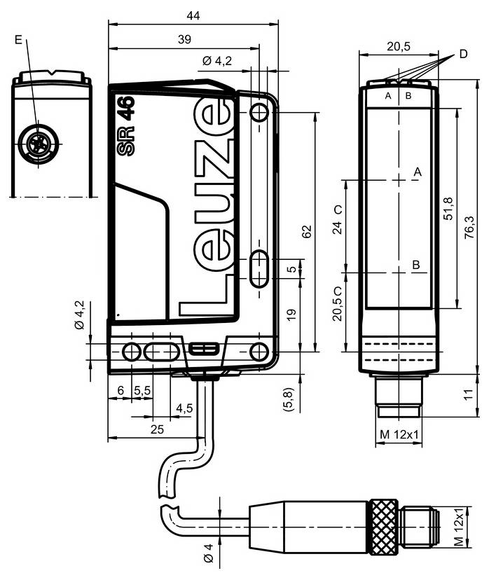 Leuze Electronic Reflexions-Lichttaster HT46CI/4P-M12 50127061 Hintergrundausblendung, hellschaltend, dunkelschaltend 1St.