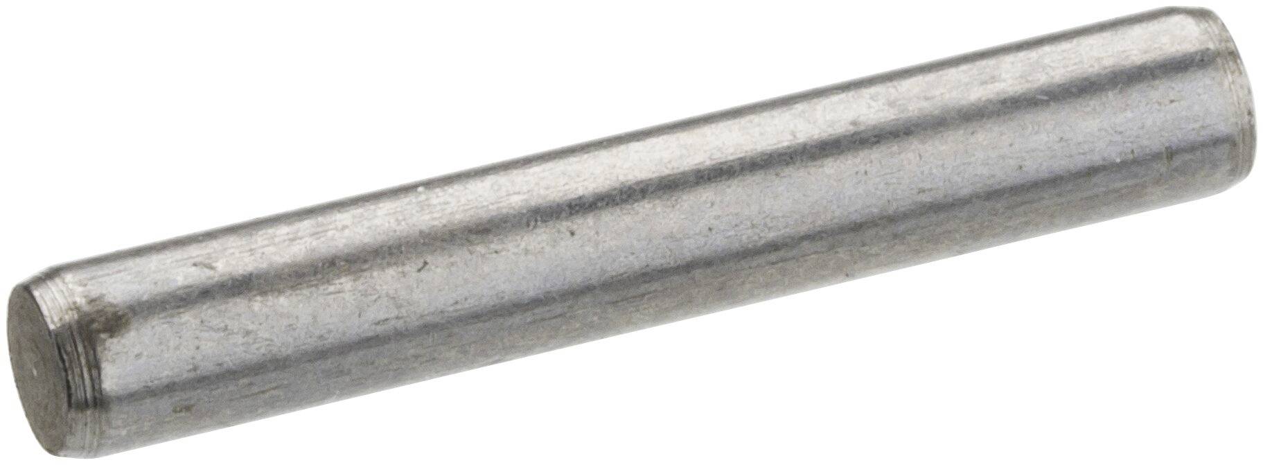 Ein zylindrischer Metallstift mit leicht abgerundeten Enden, vermutlich aus Stahl, in horizontaler Ausrichtung.