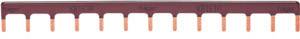 Rote Phasenschiene mit zwölf eingekerbten Verbindungen, zum Anschluss von elektrischen Komponenten in einem Schaltschrank.
