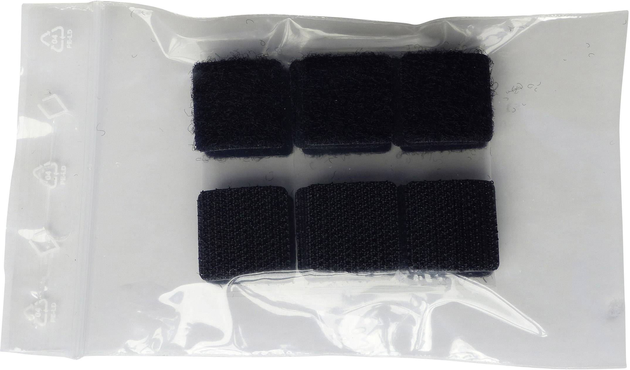 Sechs schwarze Klettverschlüsse in einer transparenten Plastiktüte.