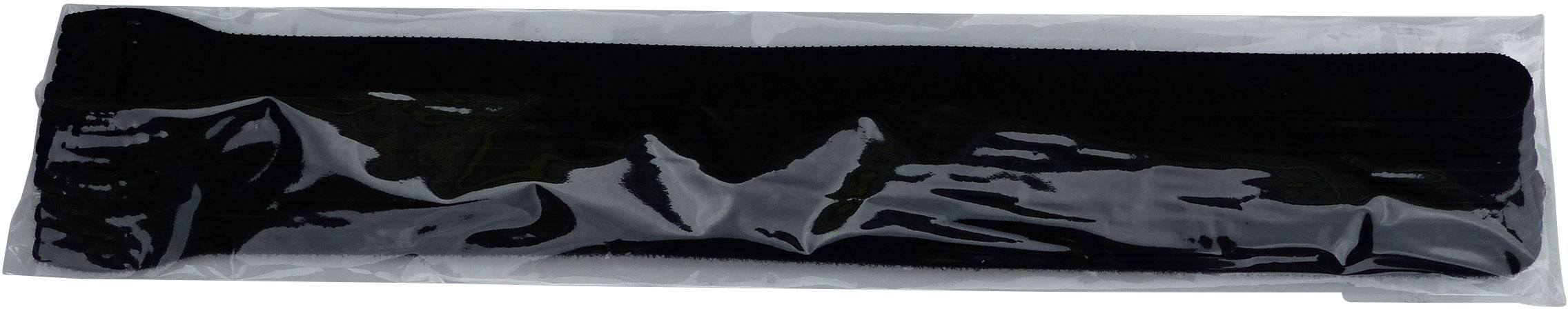 Ein schwarzes Plastikband in einer transparenten Verpackung.
