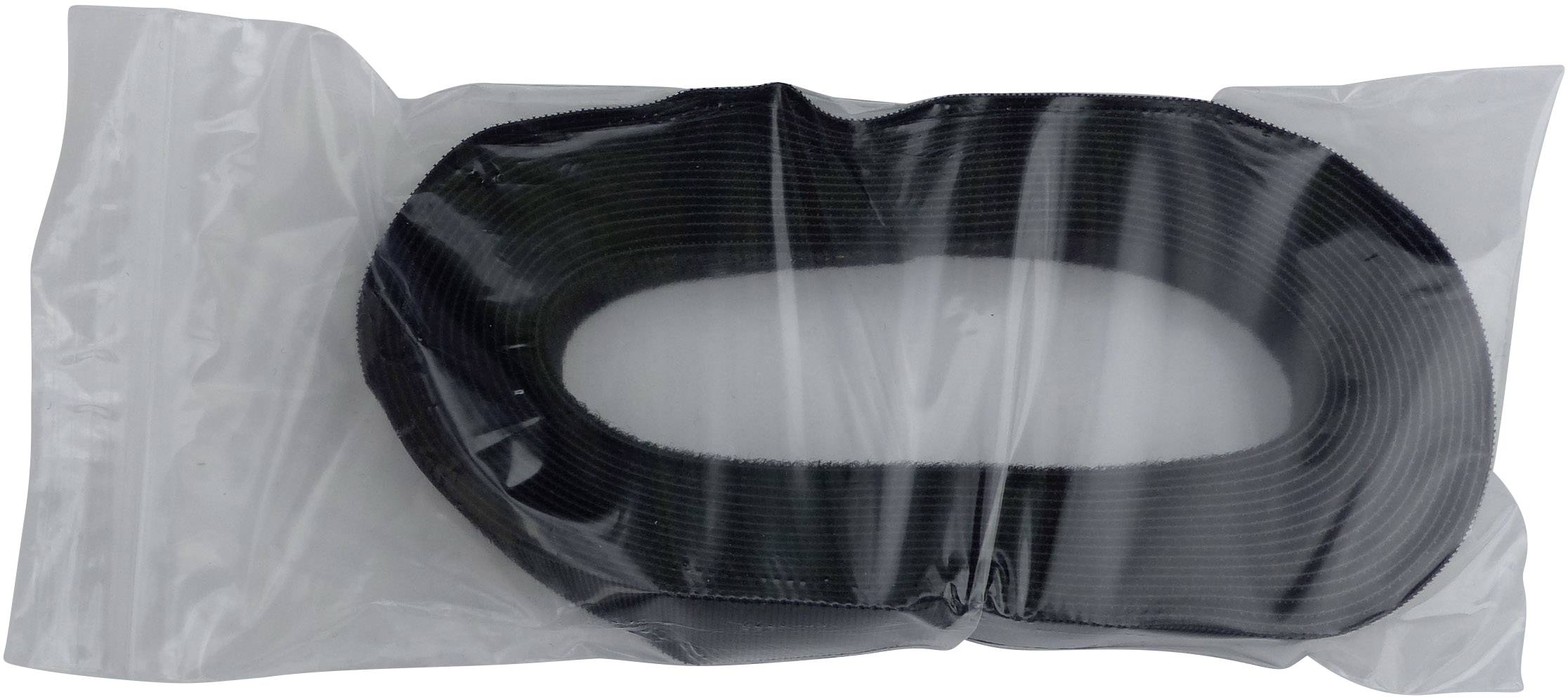 Ein schwarzes, spiralförmiges Kabelband liegt in einer durchsichtigen Plastiktüte.
