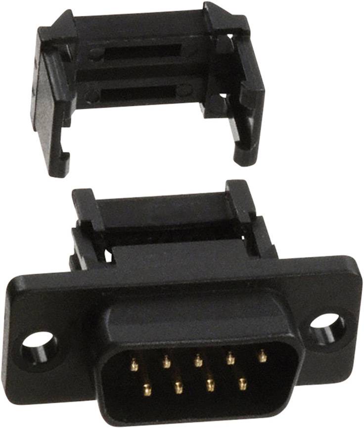 Ein schwarzer Stecker mit mehreren Pins und passender Abdeckung, geeignet für den Anschluss an elektronische Geräte.