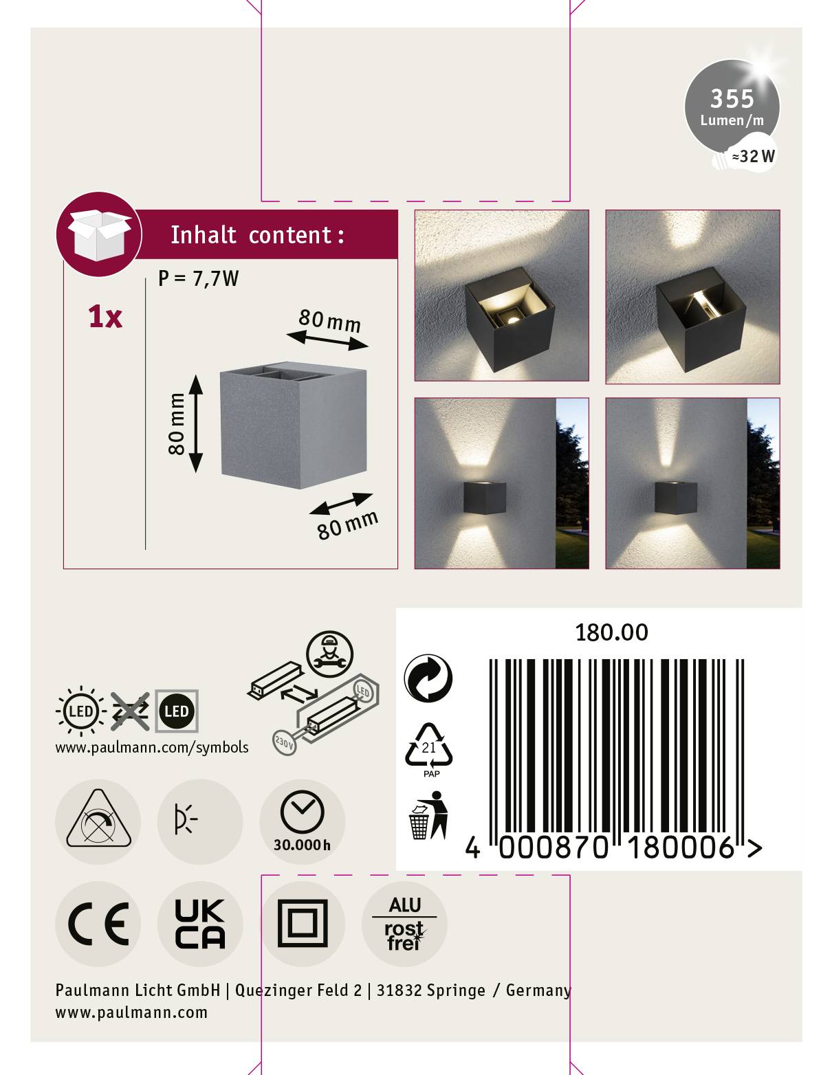 Paulmann Cybo 18000 LED-Außenwandleuchte 6W