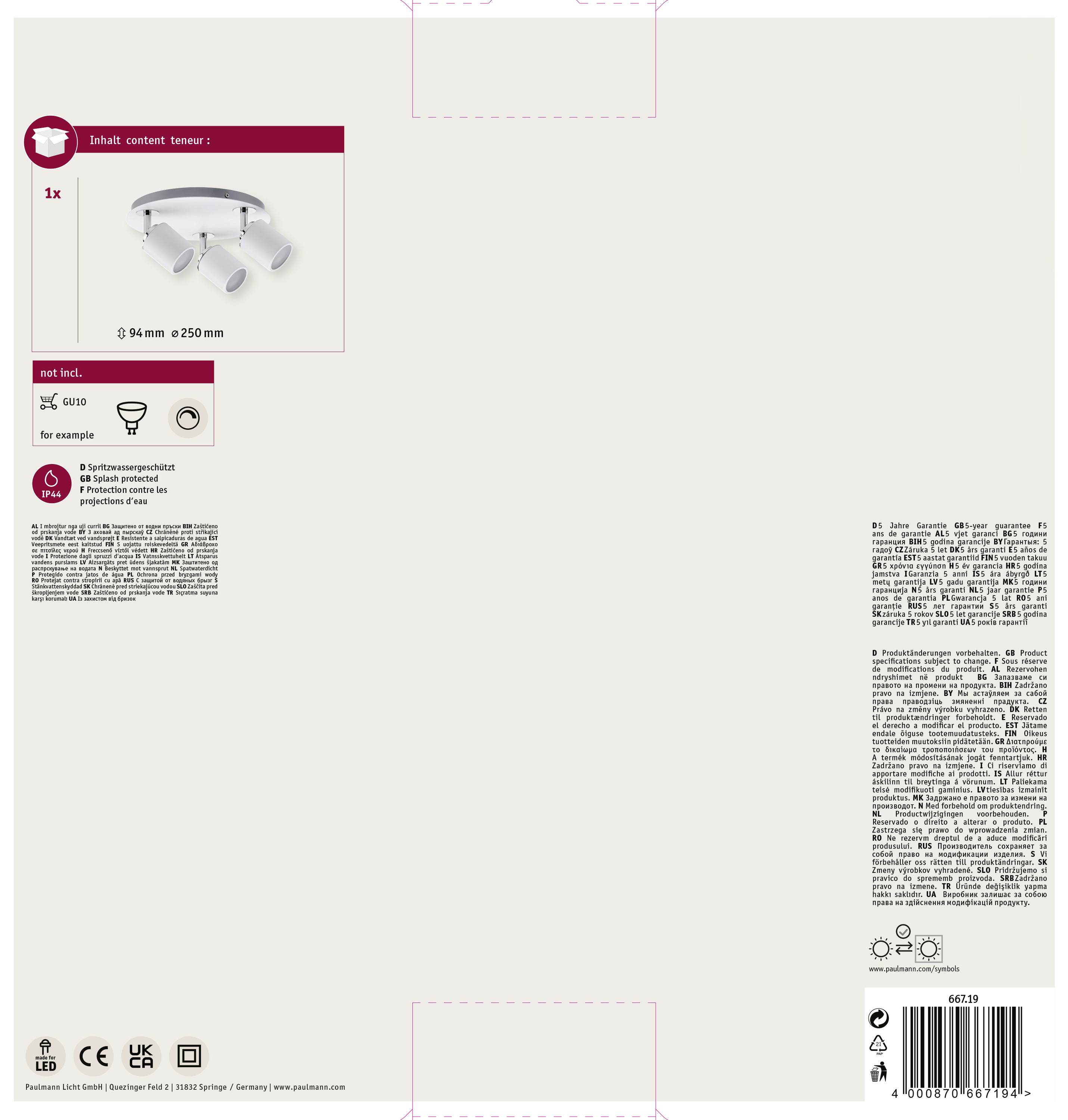 Paulmann Tube 66719 Bad-Deckenleuchte 30W Weiß, Chrom