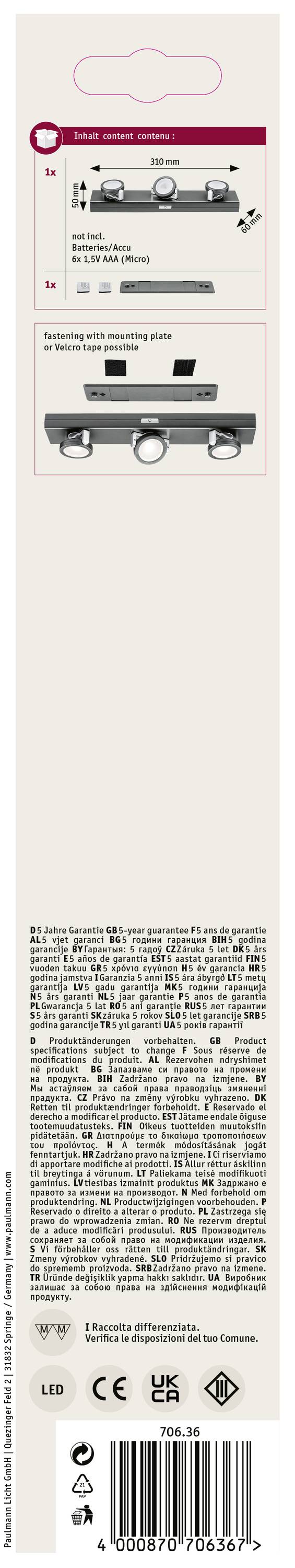 Paulmann Rotate LED-Schrankleuchte LED LED fest eingebaut Warmweiß Anthrazit, Chrom (matt)