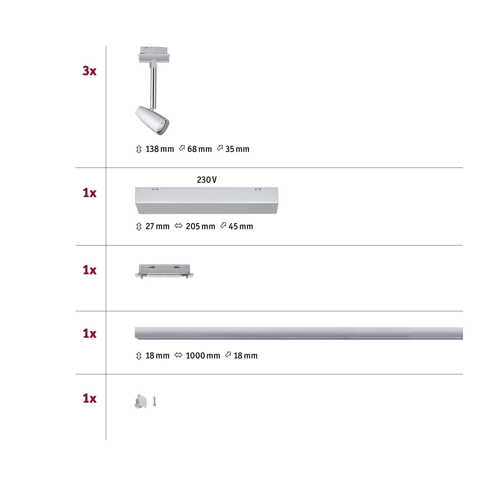 Paulmann Barelli Hochvolt-Schienensystem-Set URail GU10 30 W LED Chrom, Chrom (matt)