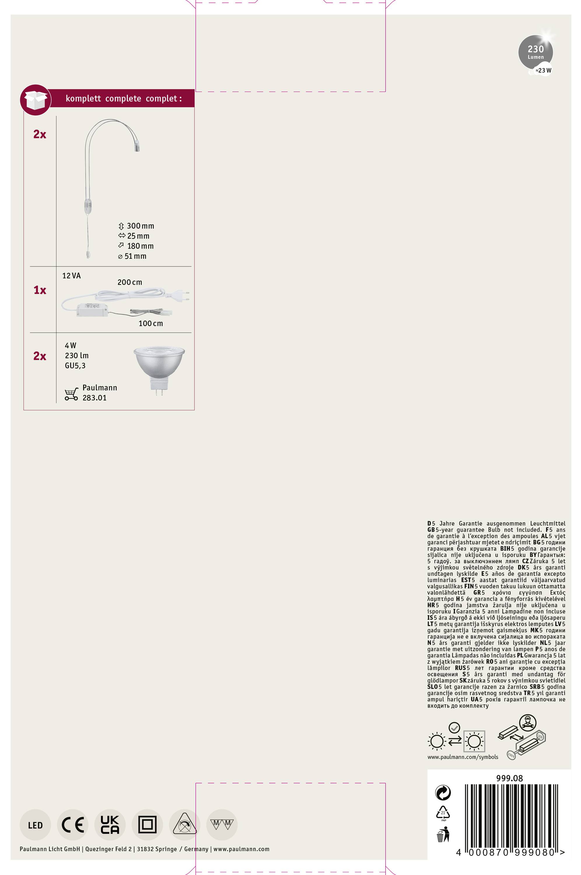 Paulmann 99908 Spiegelleuchte 8W Chrom