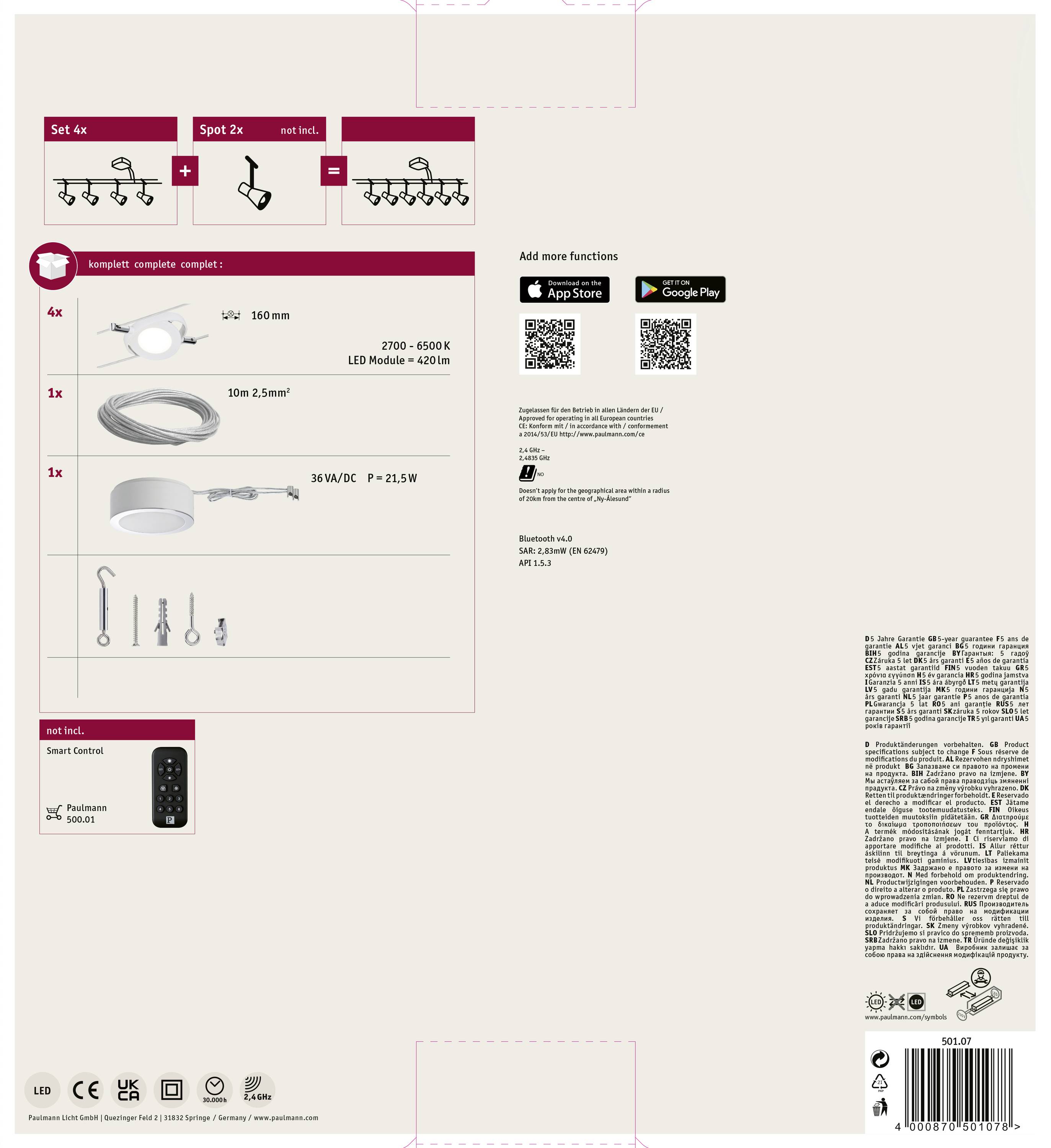 Paulmann RoundMc 50107 Seil-Komplettsystem LED fest eingebaut 16W LED Weiß (matt)