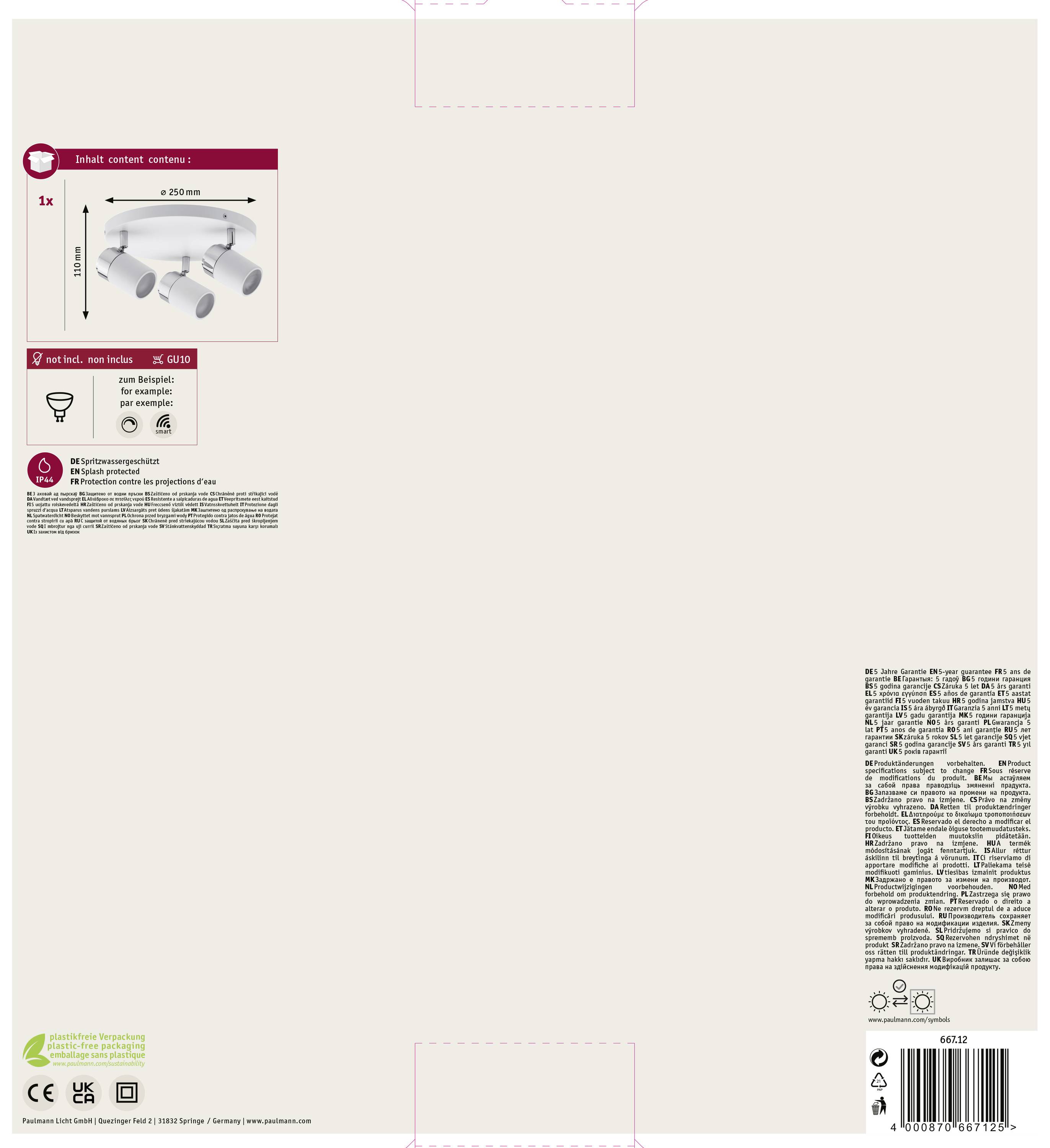 Paulmann Zyli 66712 Bad-Deckenleuchte 30W Weiß, Chrom
