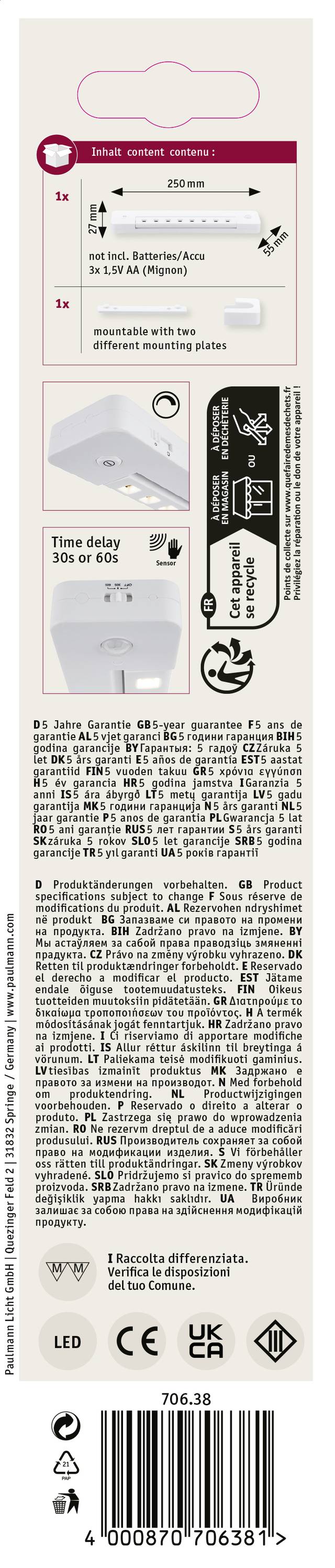 Paulmann SmartLight LED-Schrankleuchte mit Bewegungsmelder LED LED fest eingebaut 1.6W Warmweiß Chrom (matt)