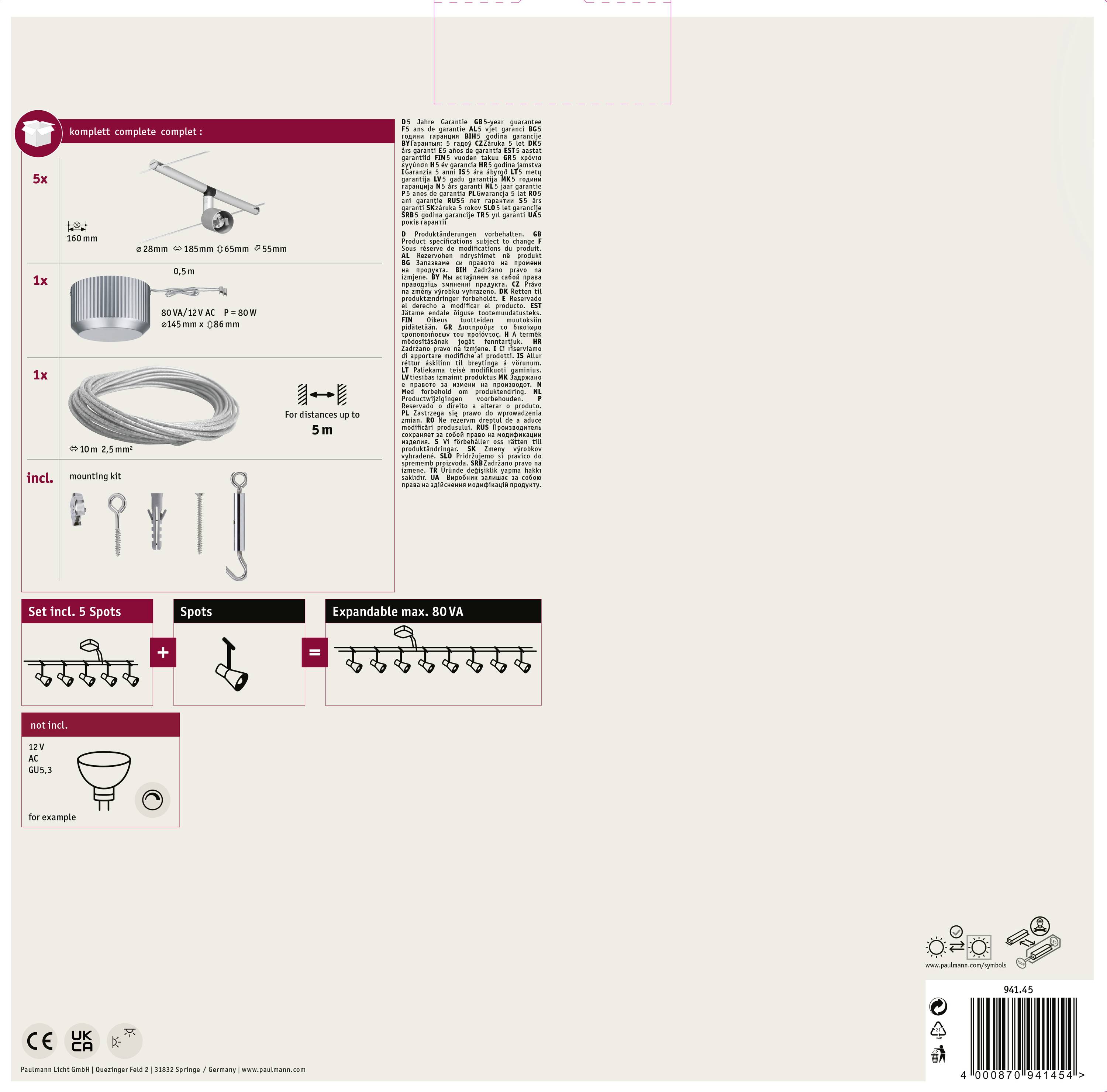 Paulmann Salt 94145 Seil-Komplettsystem GU5.3 50W LED Chrom (matt)