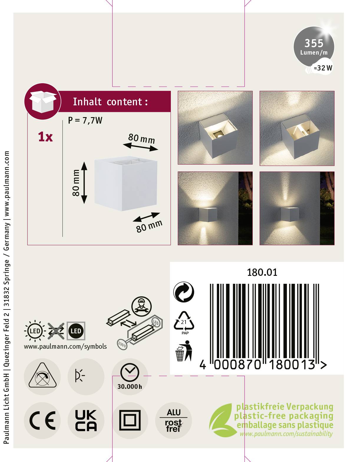 Paulmann Cybo 18001 LED-Außenwandleuchte 6W