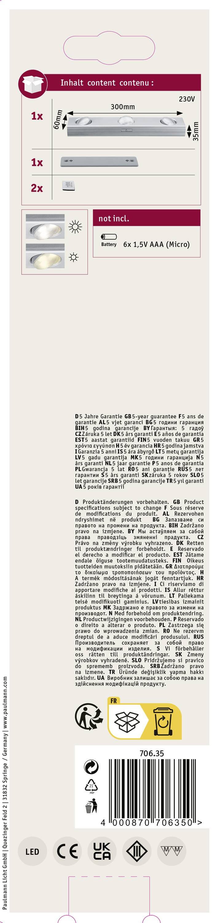 Paulmann Jiggle LED-Schrankleuchte LED LED fest eingebaut 0.54W Warmweiß Chrom (matt)