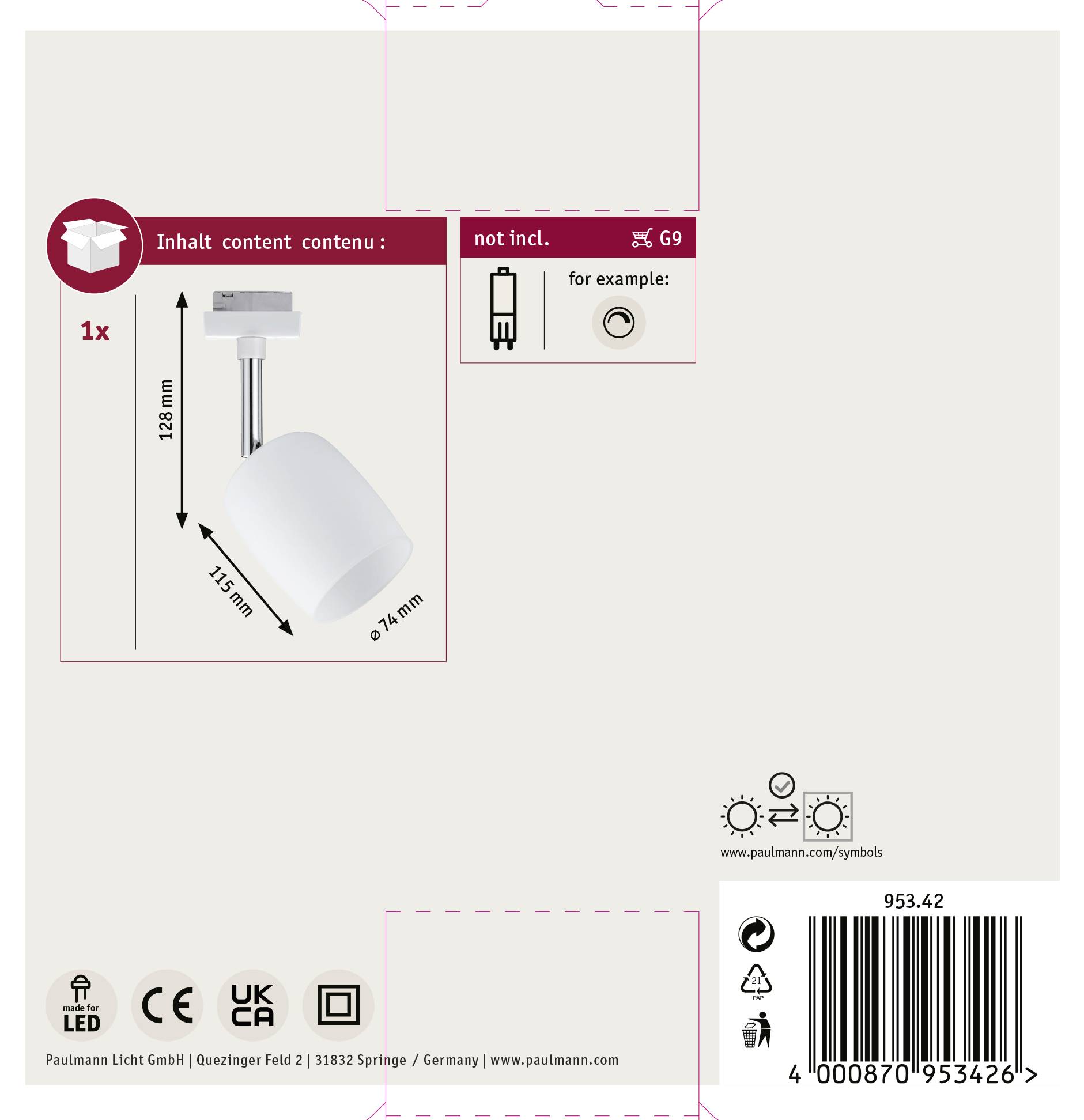 Paulmann Blossom Hochvolt-Schienensystem-Leuchte URail Weiß, Satin