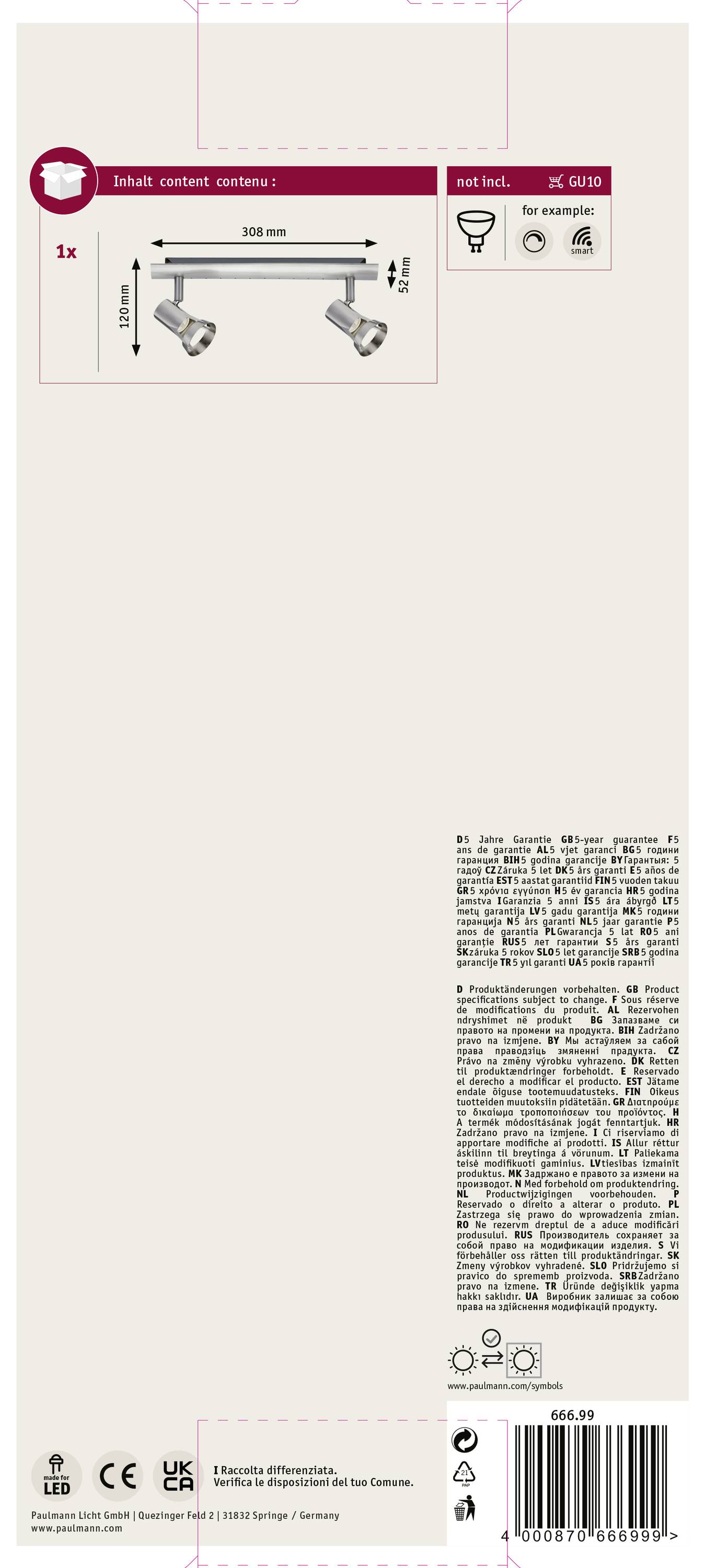 Paulmann Teja 66699 Deckenstrahler LED GU10 20W Nickel (satiniert)