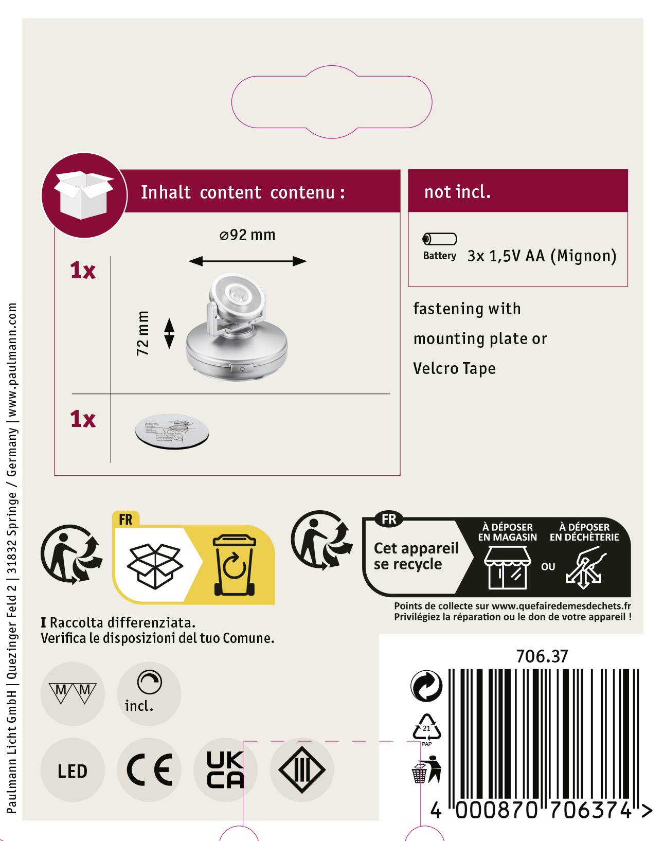 Paulmann Rotate LED-Schrankleuchte LED LED fest eingebaut Warmweiß Chrom (matt)