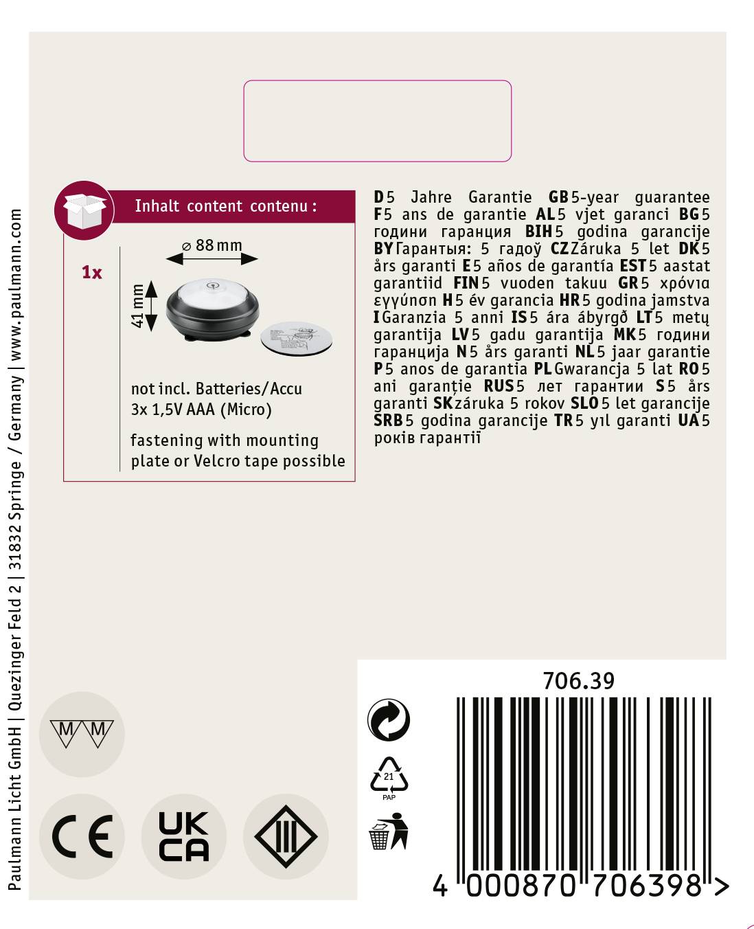 Paulmann ButtonLED LED-Schrankleuchte LED LED fest eingebaut Warmweiß Anthrazit