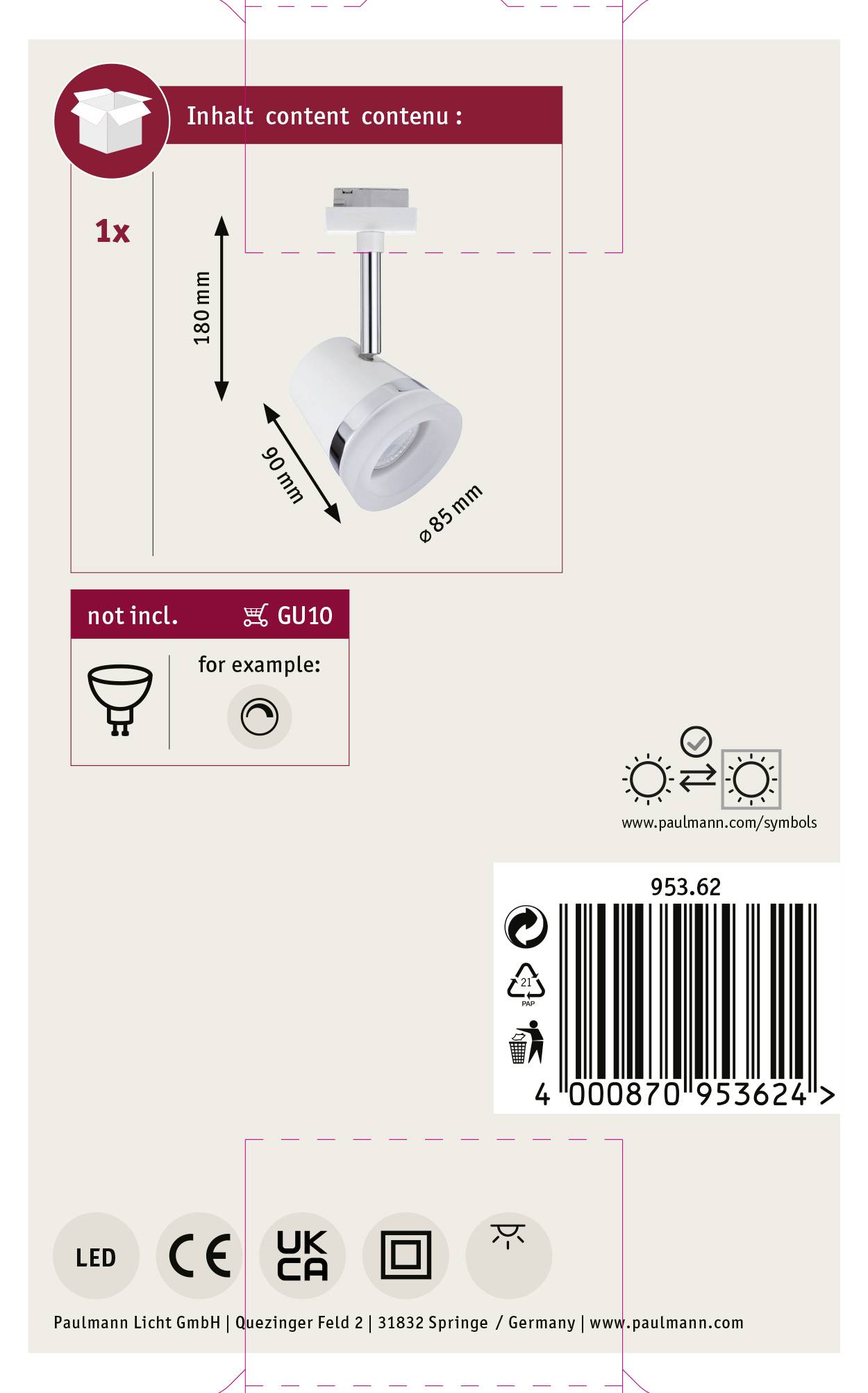 Paulmann Cone Hochvolt-Schienensystem-Leuchte URail GU10 10W LED Weiß, Chrom