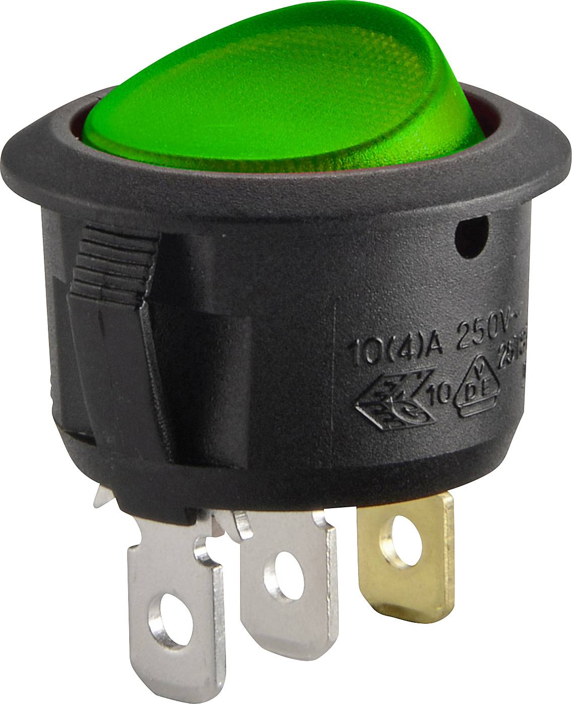 TRU Components TC-R13-208B-02 Wippschalter 12 V/DC 20 A 1 x Aus/Ein Leuchtfarben: Grün rastend 1 St