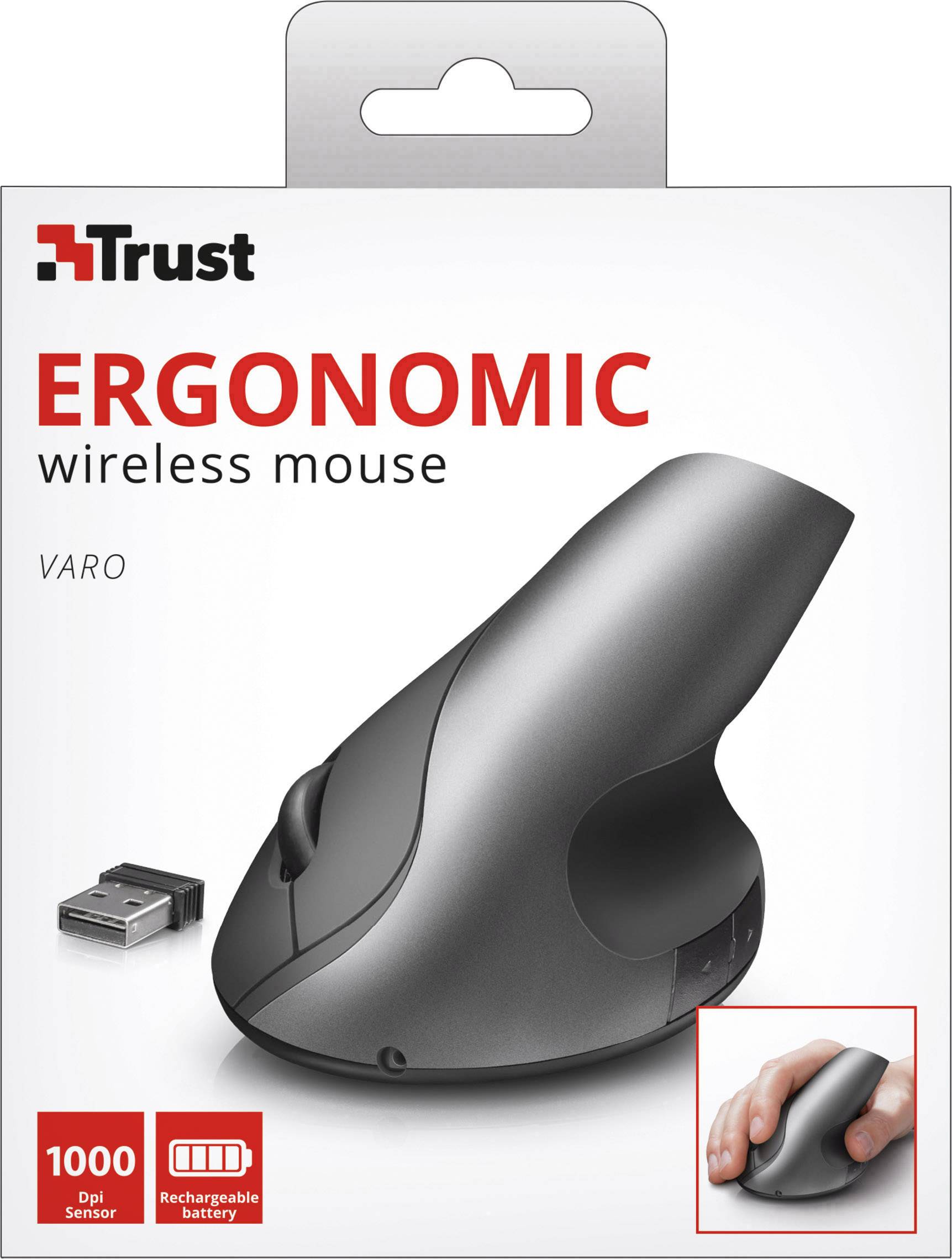 Trust Varo Funk Maus Optisch Ergonomisch, Wiederaufladbar Schwarz, Grau