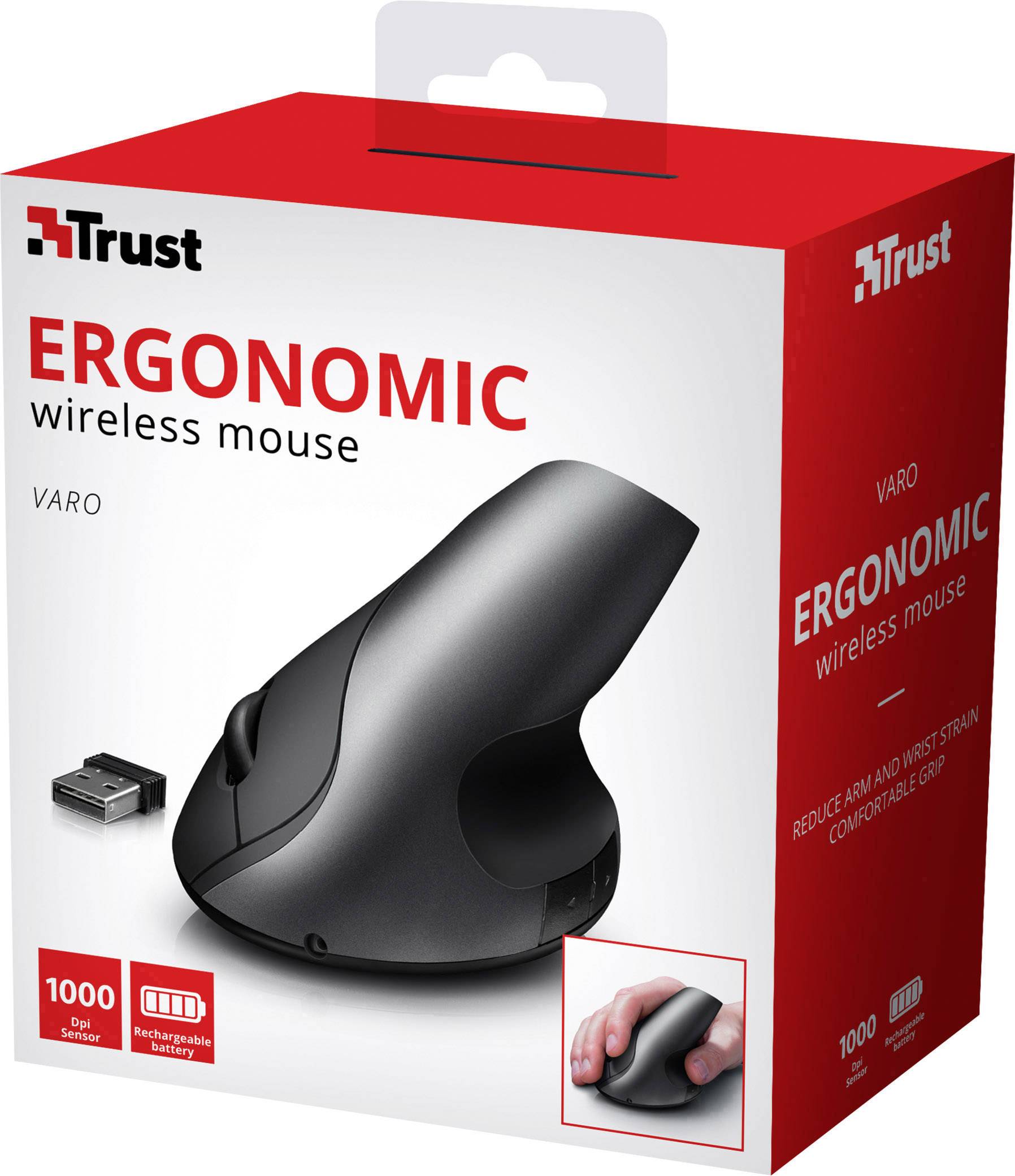 Trust Varo Funk Maus Optisch Ergonomisch, Wiederaufladbar Schwarz, Grau