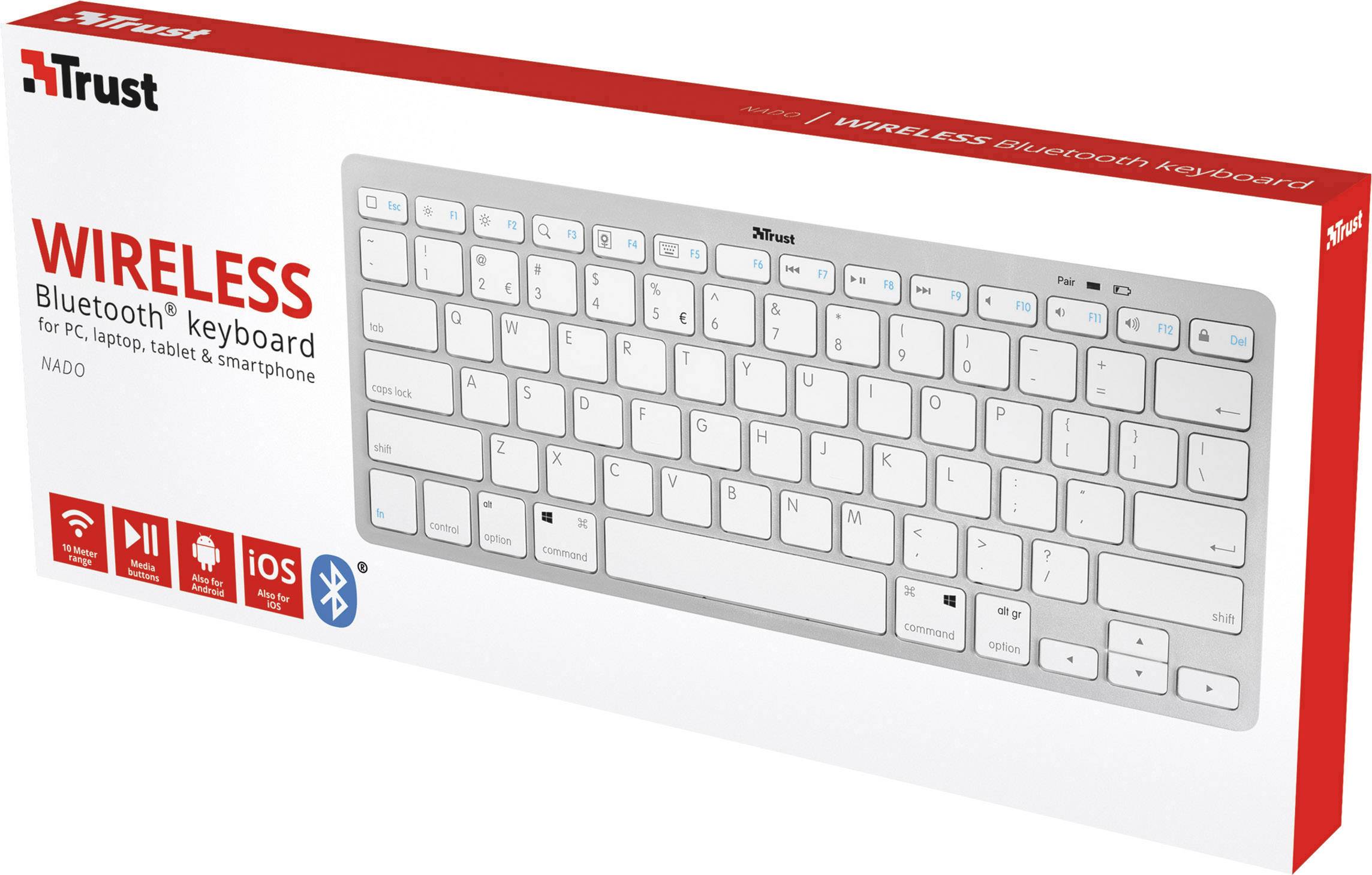 Trust Nado Bluetooth® Tastatur Deutsch, QWERTZ, Windows® Weiß, Hellgrau