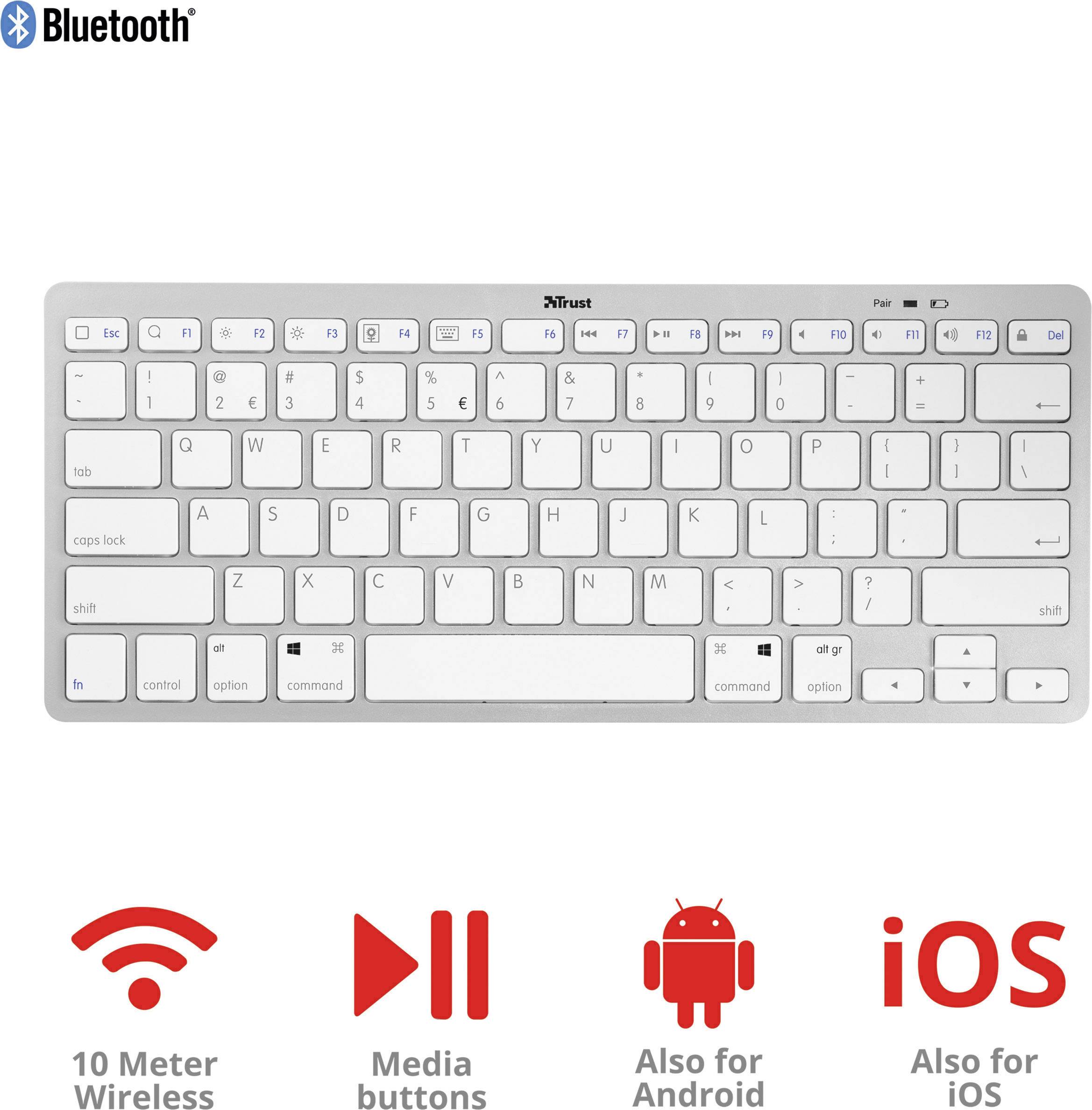 Trust Nado Bluetooth® Tastatur Deutsch, QWERTZ, Windows® Weiß, Hellgrau