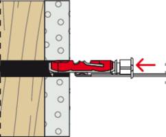 Brandschutzlösung für Längsfugen in Außenwandaufbauten mit Trufill MAX. Diagramm der Fuge mit rotem brandwiderstandsfähigem Material.