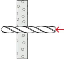 Illustration, die einen Bohrer zeigt, der von rechts in eine Oberfläche eindringt, mit einem roten Pfeil, der die Richtung angibt.