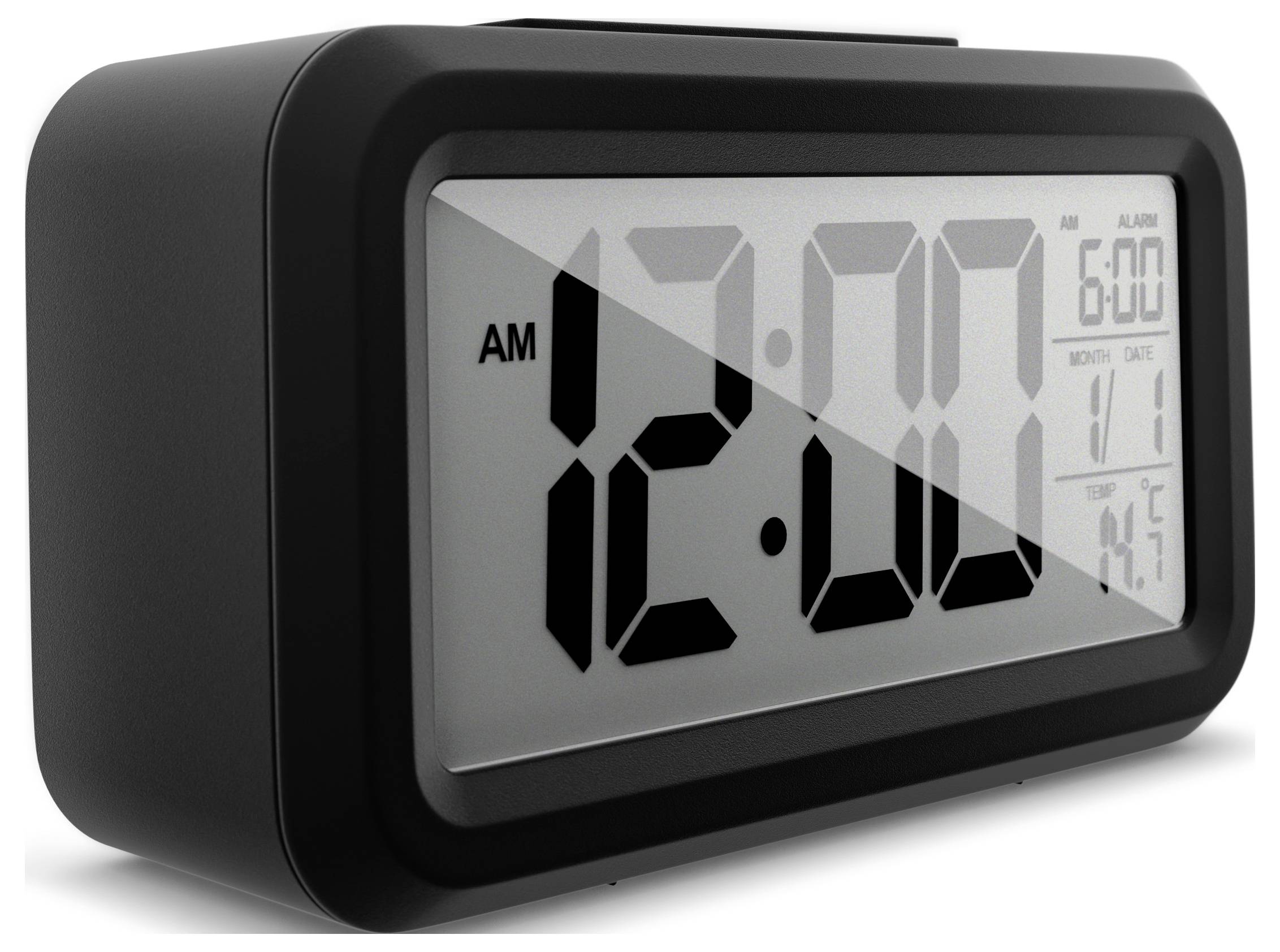 Digitale Uhr zeigt „12:00 AM