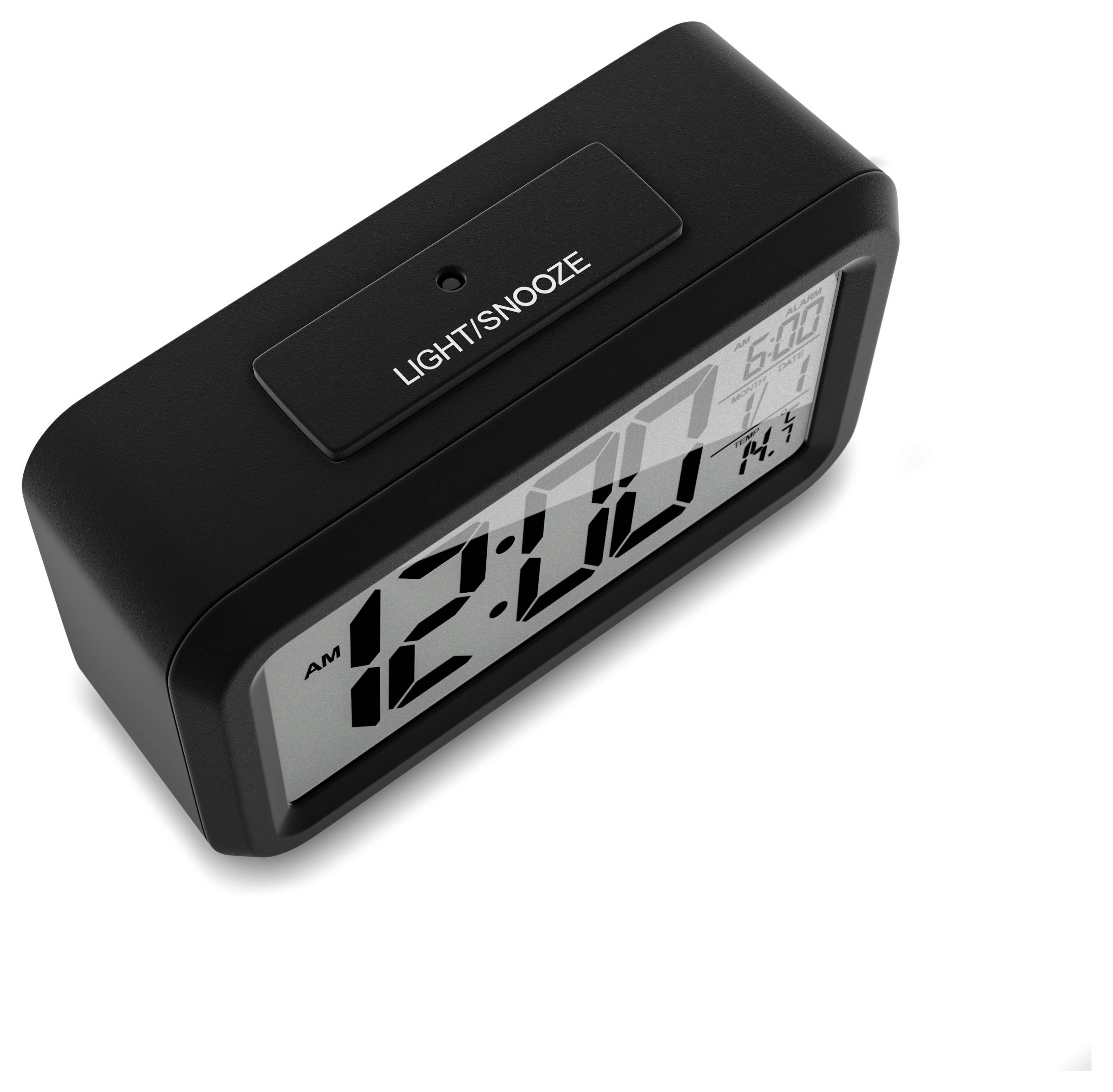 Ein digitaler Wecker zeigt 