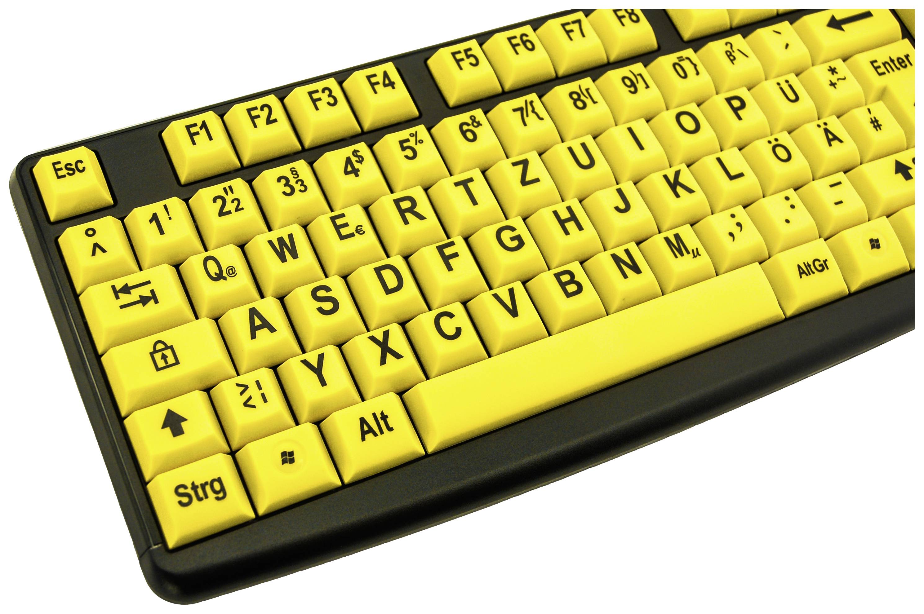 Geemarc KBSV3_YEL_GE USB Tastatur Deutsch, QWERTZ Schwarz, Gelb Extragroße Tasten