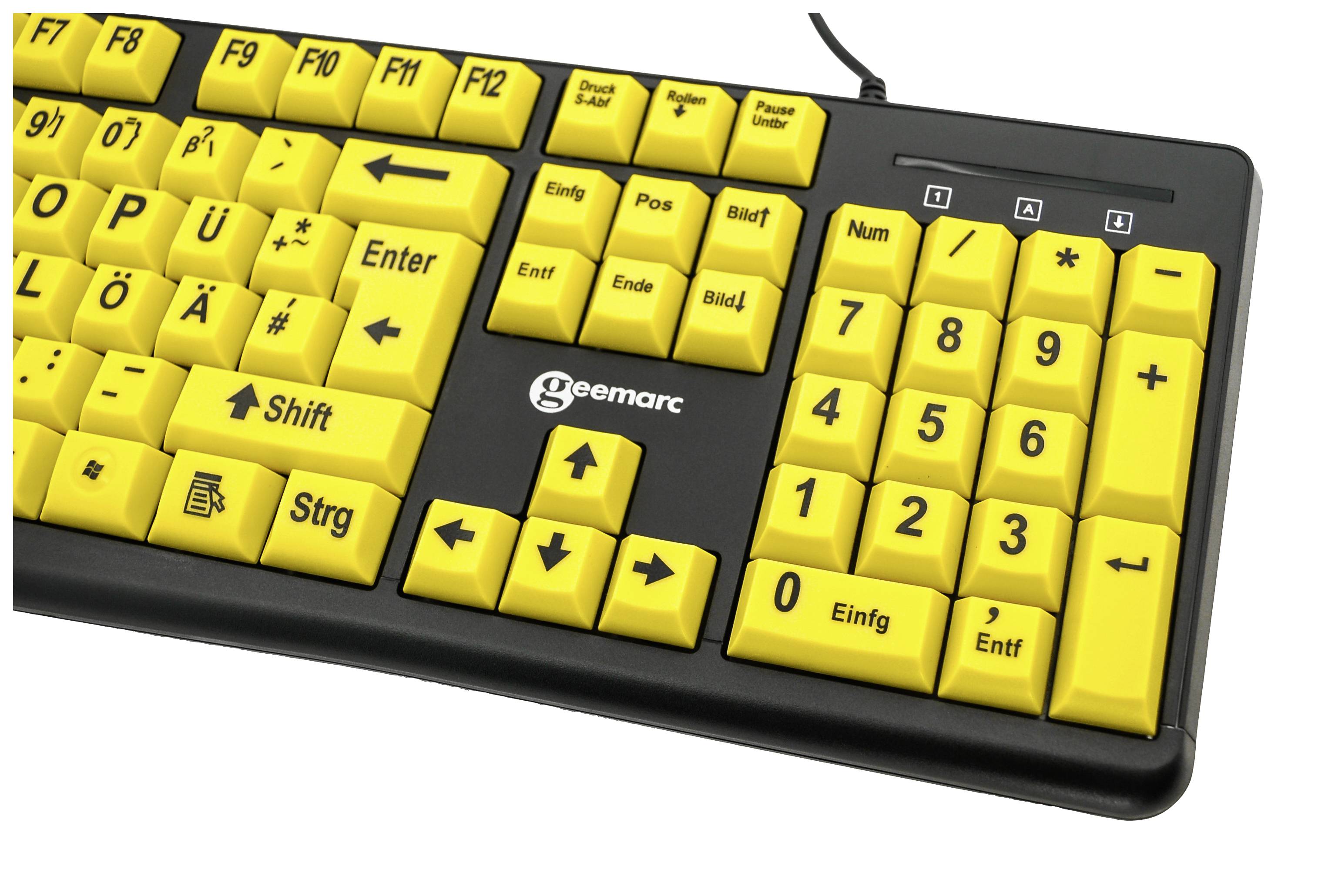 Geemarc KBSV3_YEL_GE USB Tastatur Deutsch, QWERTZ Schwarz, Gelb Extragroße Tasten