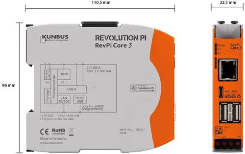 Kunbus RevPi Core 3 PR100257 SPS-Steuerungsmodul 12 V, 24V