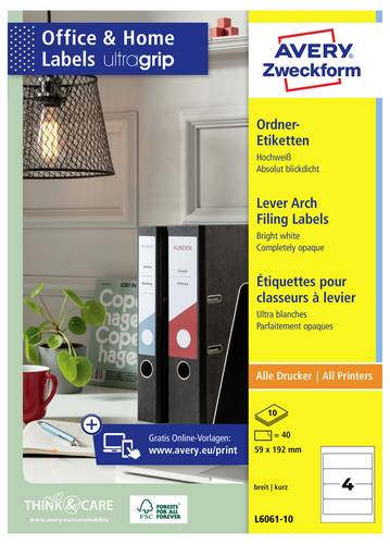 Avery-Zweckform Ordner-Etiketten L6061-10 59 x 192 mm Papier Weiß Permanent haftend 40 St.