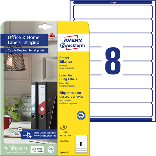 Avery-Zweckform Ordner-Etiketten L6060-10 34 x 192 mm Papier Weiß Permanent haftend 80 St.