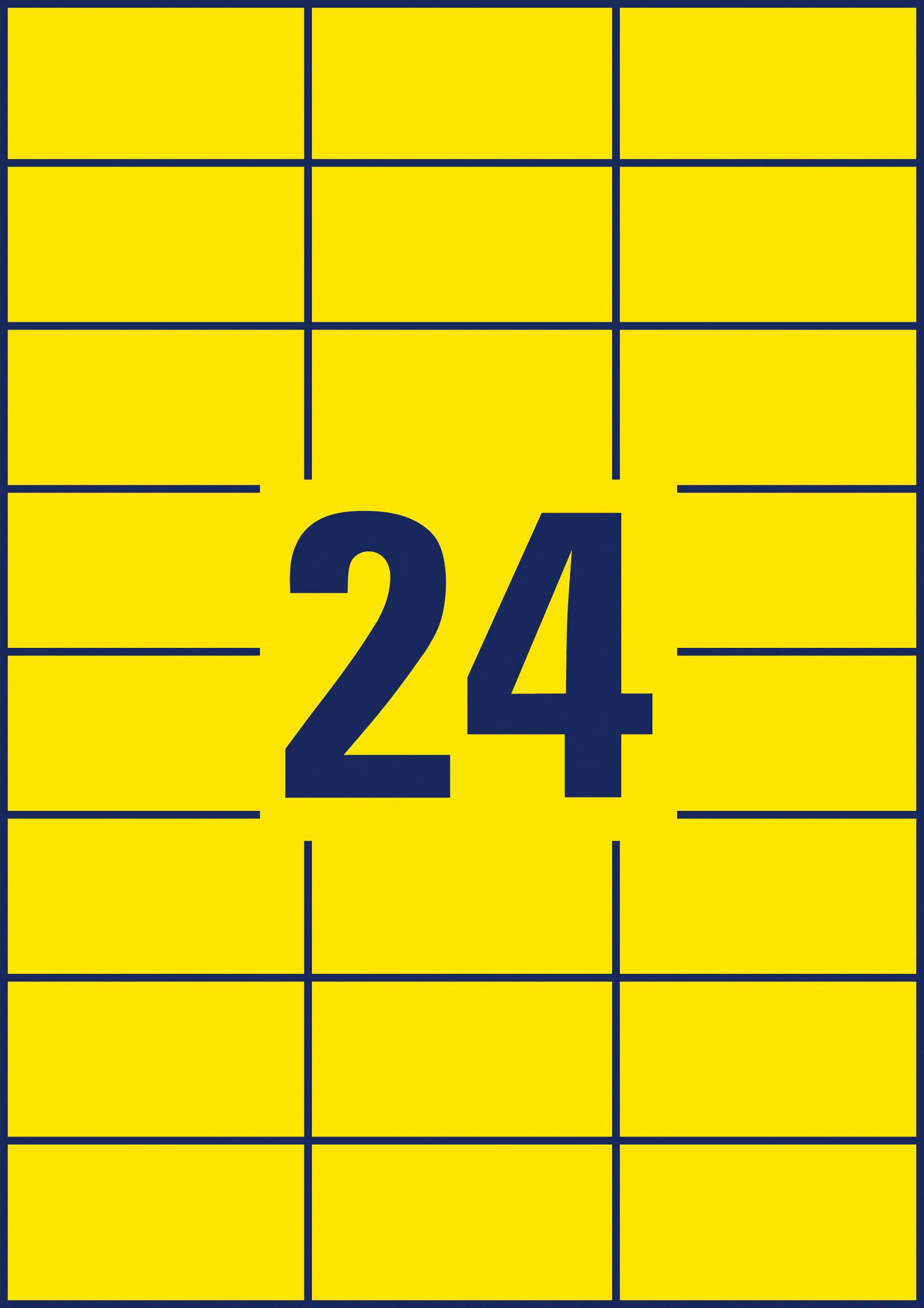 Gelbes Rechteck mit dunkelblauer Ziffer '24' in der Mitte, umgeben von blauen Linien, die kleine Quadrate bilden.