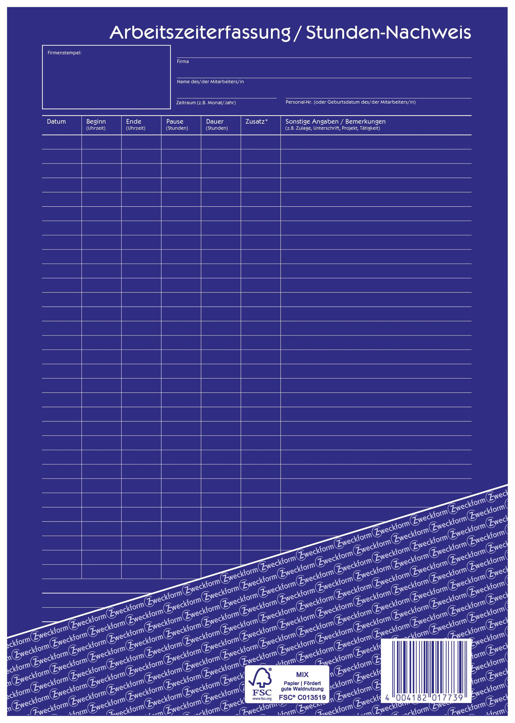Avery-Zweckform Stundennachweis Formular 1773-5 DIN A4