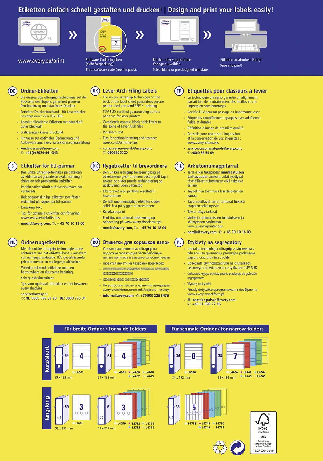 Avery-Zweckform Ordner-Etiketten L4758-10 38 x 297mm Papier Weiß Permanent haftend 50St.
